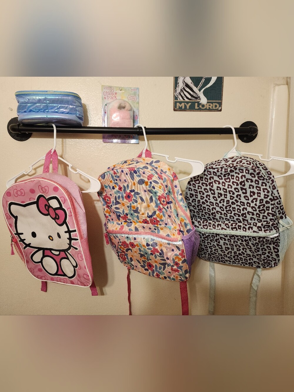 Hello Kitty Pink Glitter Logo Kids' 3 Backpack School Bundle - Cheetah & Floral